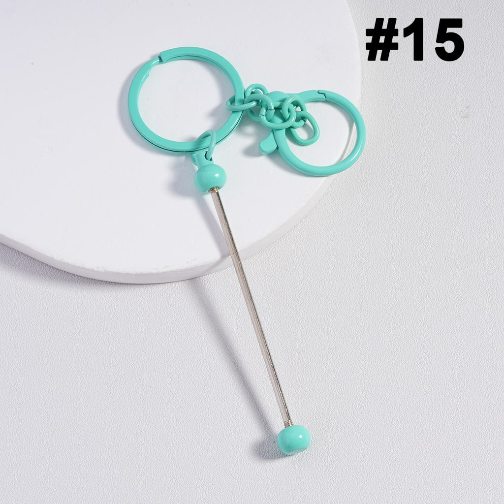 Metal Beadable Keychain with Bar and Lobster Clasp in Solid Colors