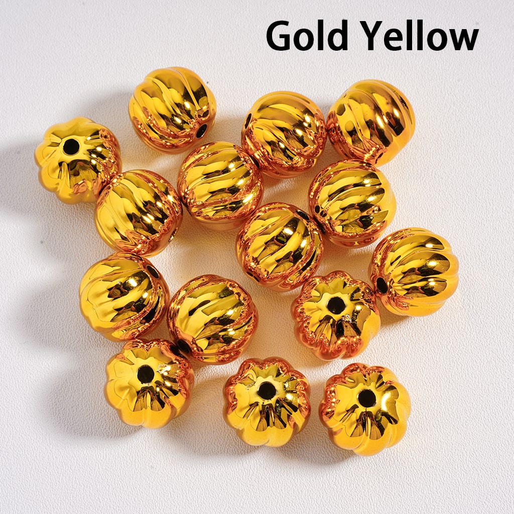 Acrylic Beads Halloween Pumpkin Stripes Shiny Metallic Colors 16MM
