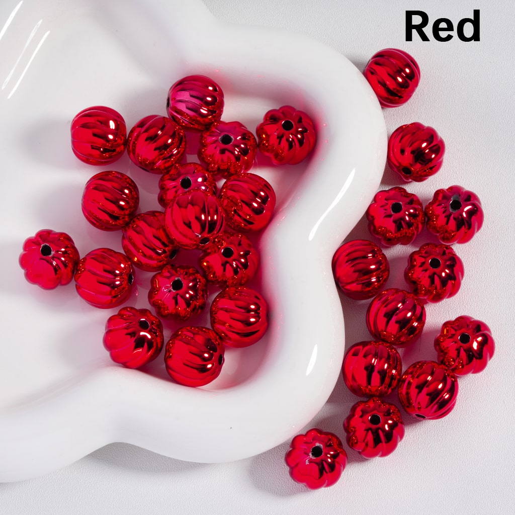 Acrylic Beads Halloween Pumpkin Stripes Shiny Metallic Colors 16MM