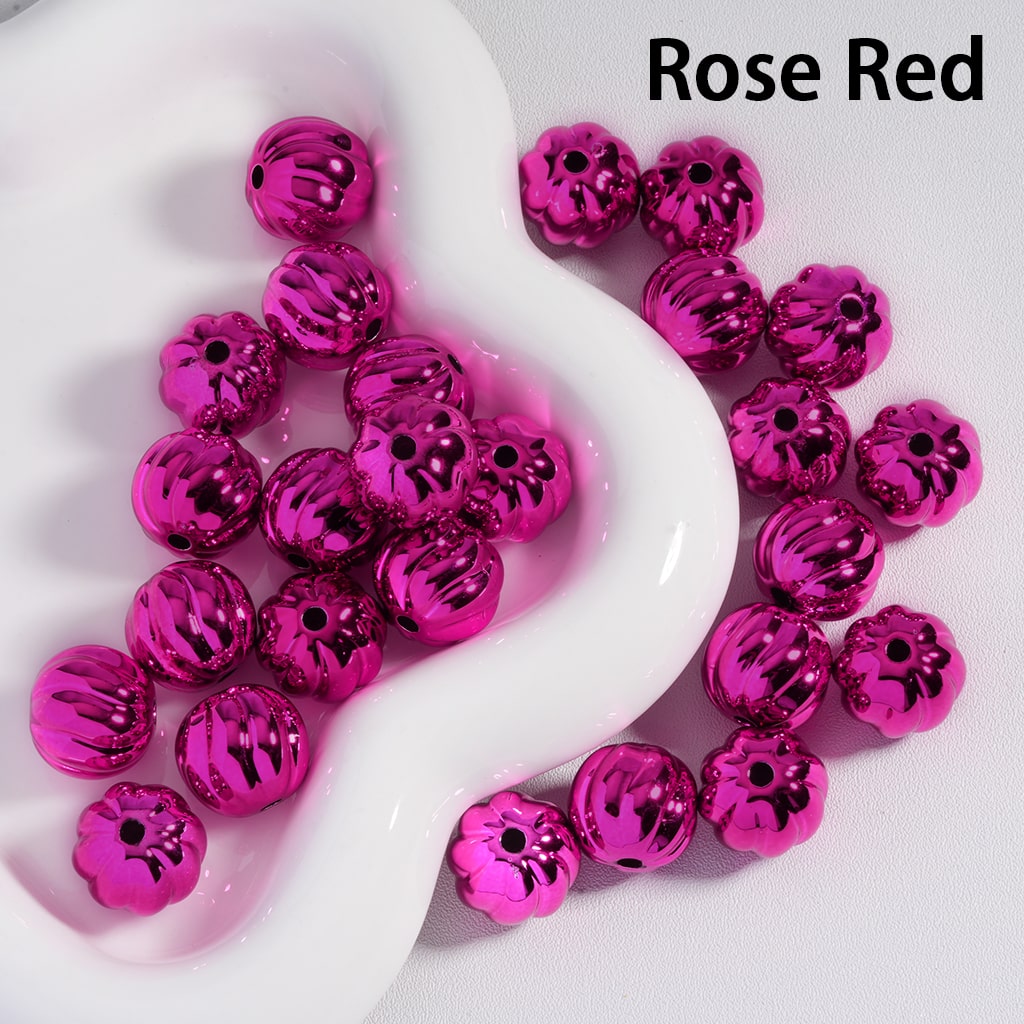 Acrylic Beads Halloween Pumpkin Stripes Shiny Metallic Colors 16MM