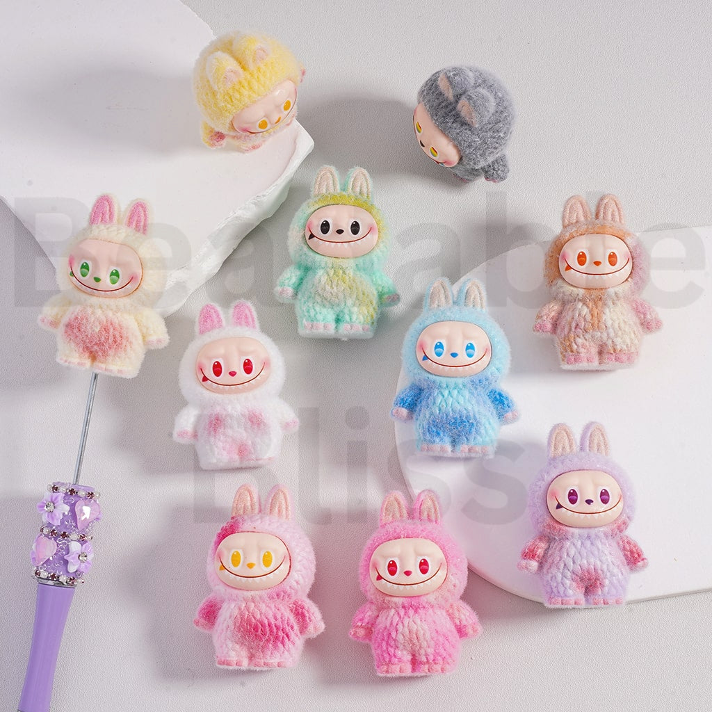 Cute Vivid Flocked Labub Pop Mar Acrylic Beads Pen Toppers Pendants Jewelry Accessories, 54*40MM