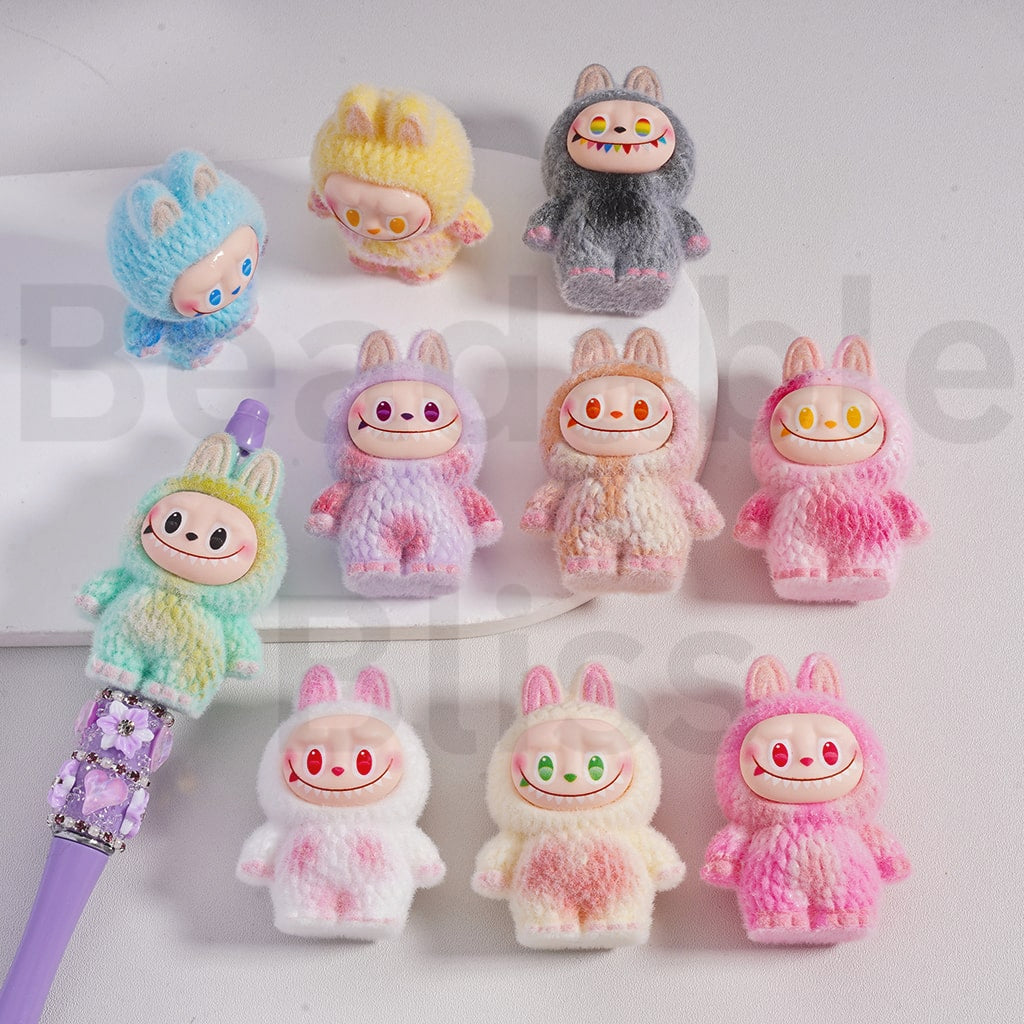 Cute Vivid Flocked Labub Pop Mar Acrylic Beads Pen Toppers Pendants Jewelry Accessories, 54*40MM