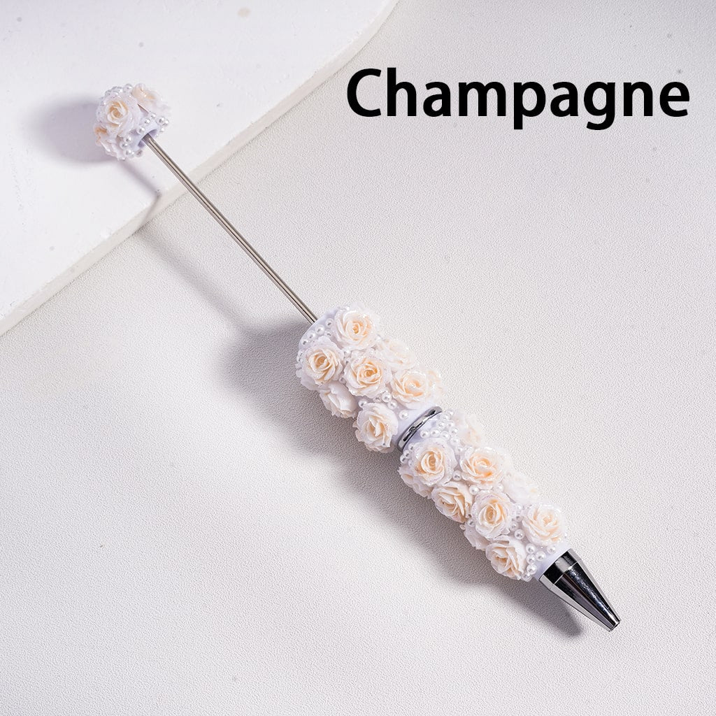 Beadable Pen Covered by Shiny Glitter Flowers White Pearls