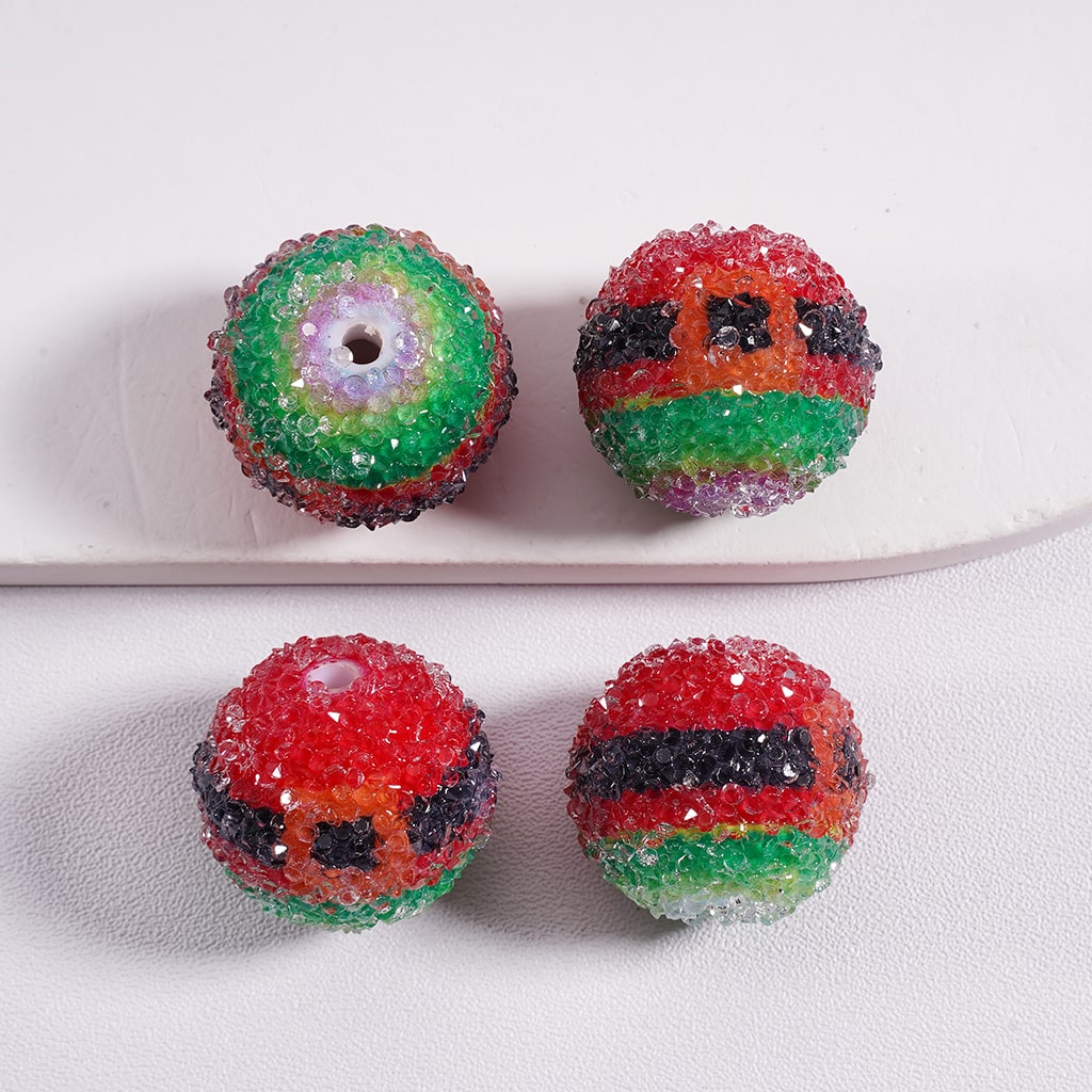 Exquisite Red & Green Christmas Belt Girdle Waistband Round Sugar Acrylic Beads,20MM