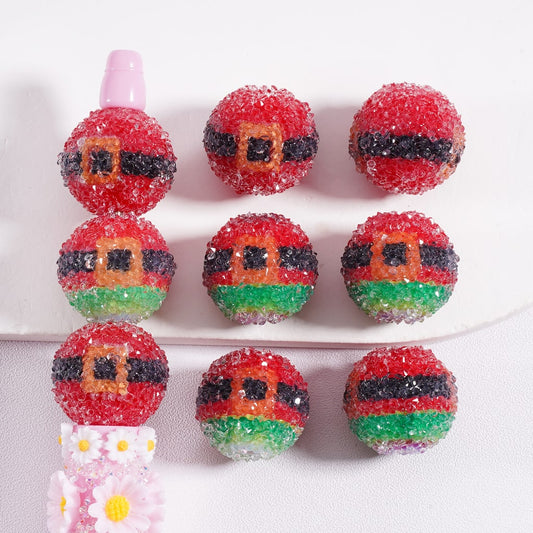 Exquisite Red & Green Christmas Belt Girdle Waistband Round Sugar Acrylic Beads,20MM