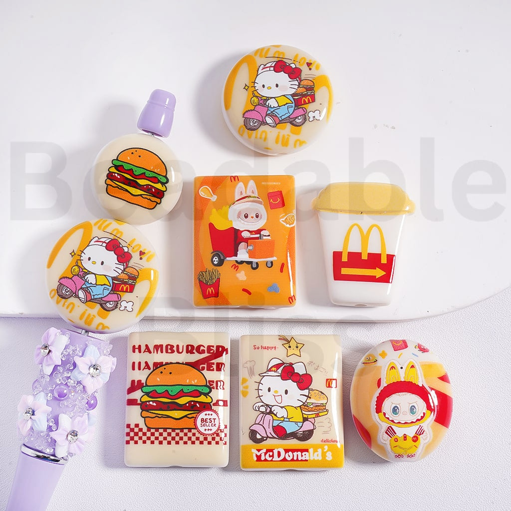 Cute Vivid McDonal Fast Food Series L-B-B HK Kitten Acrylic Beads, Random Mix
