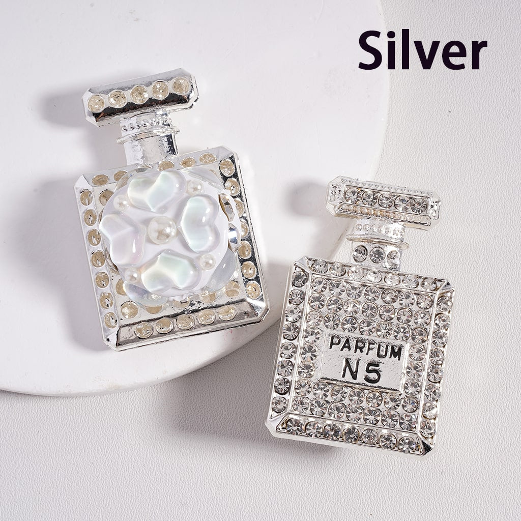 Bling Bling Fancy Alloy Parfum Perfume Bottle with Colorful Shiny Rhinestones White Pearls Colorful Hearts Clay Beads, Around 46*29MM