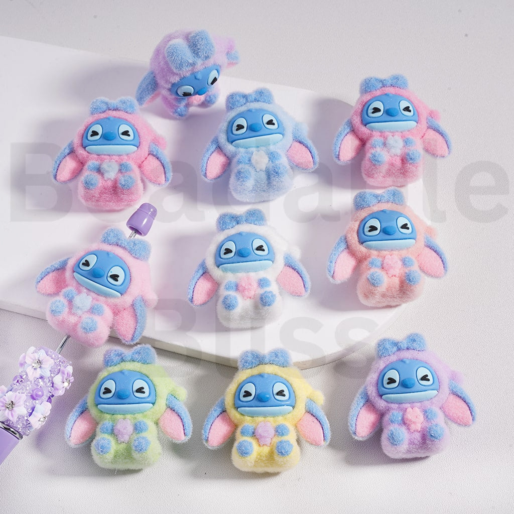 Flocked Fluffy Cute Space Plush Character with Hat Acrylic Beads, Around 35*40MM, Random Mix