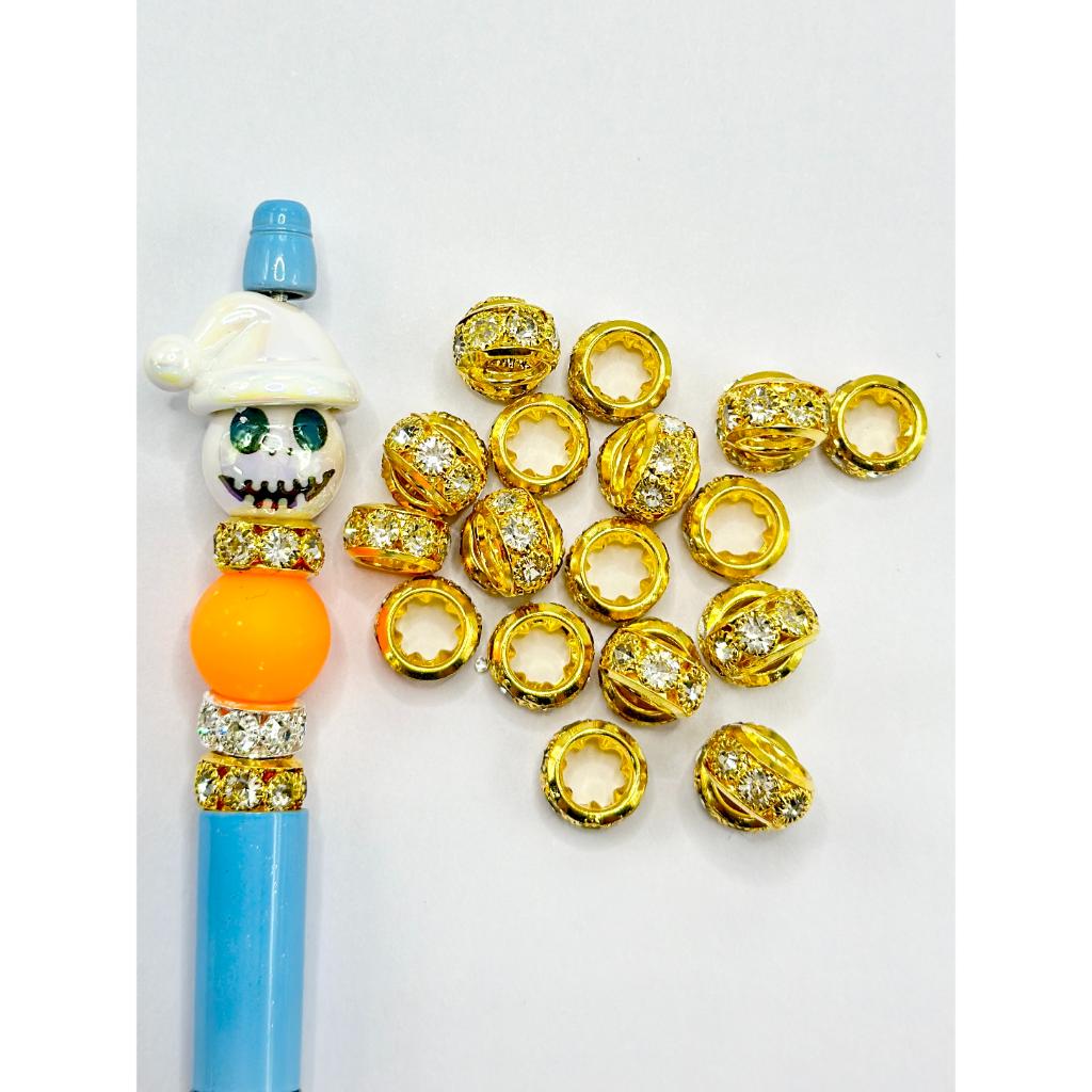 Spacer Beads in Gold and Silver Color, Decorated with Clear Rhinestones, Size 12mm by 6.5mm