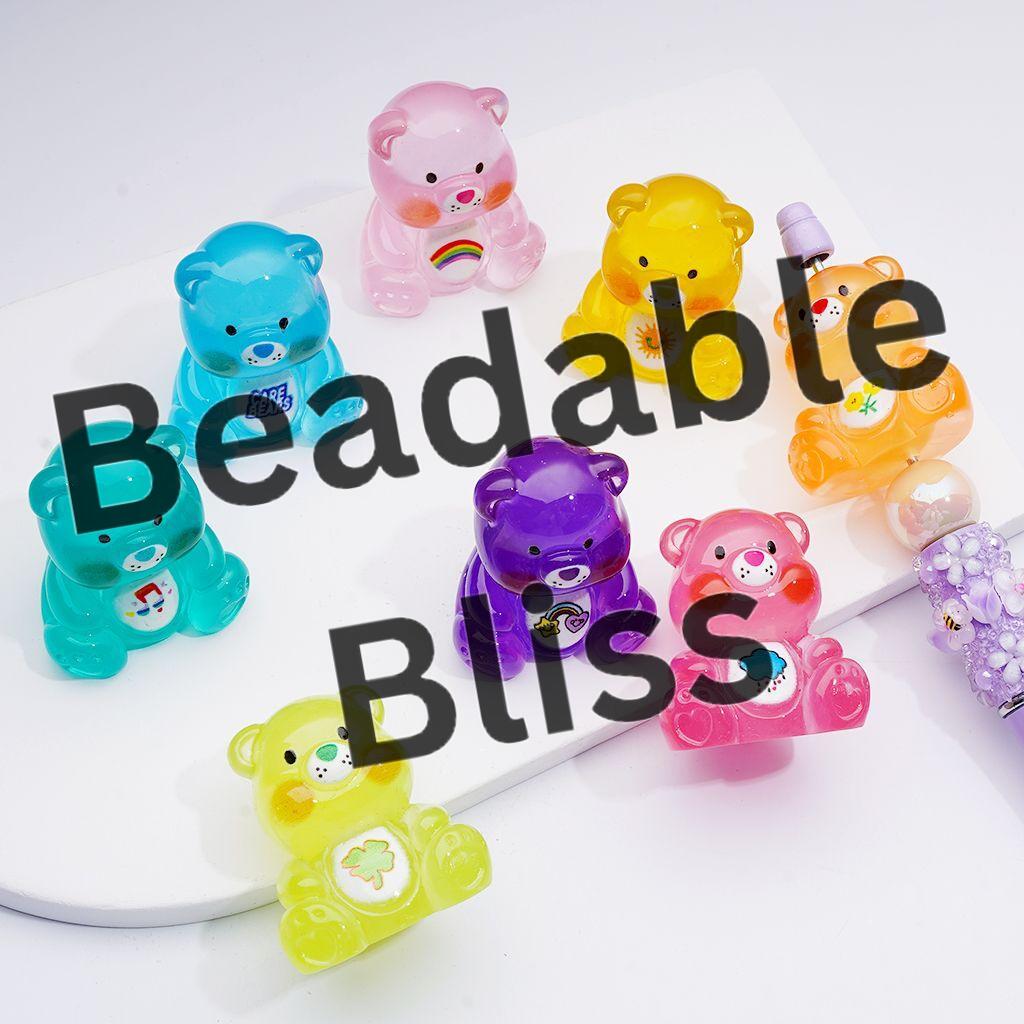 Cute Translucent Color Rainbow Bear Acrylic Beads Pen Toppers Pendants Jewelry Accessories, 36*32MM