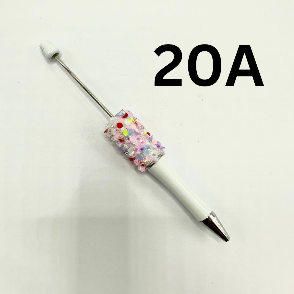 Beadable Pens with Flatback Rhinestones in Mix Solid Colors with AB Finish and Bubbly Wraps