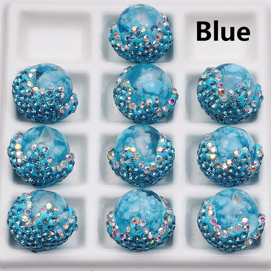 Luminous Multi-Color Cloud Inside Clear Acrylic Beads in Clay Flower Covered by Shiny Rhinestones, Around 20*19MM