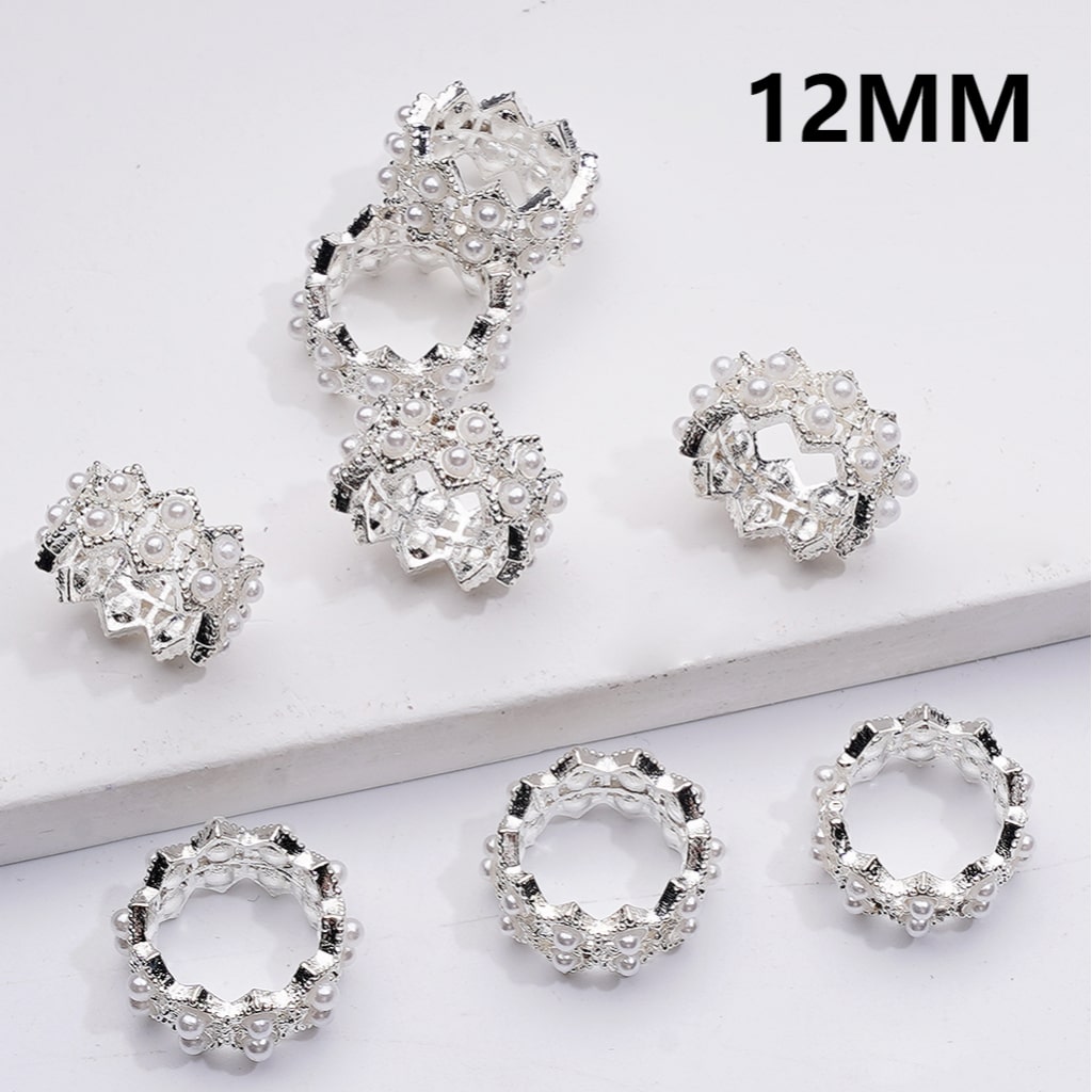 Gold & Silver Metal Beads Fancy Crown Spacer with White Pearls, 12 MM