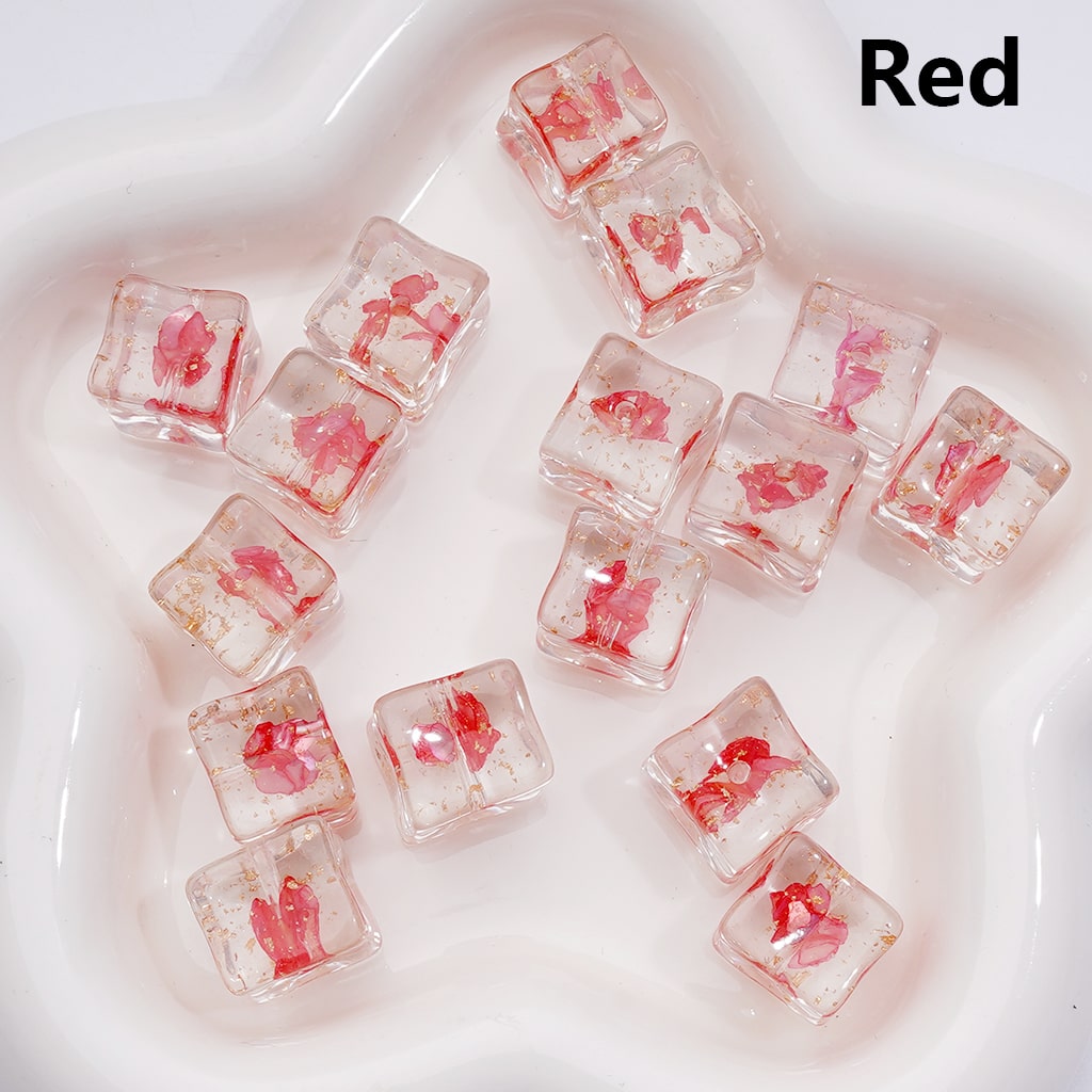 Multi-Color Shells Gold Foil Paper Inside Clear Cube Square Acrylic Beads, 14-15MM (Single Color is available for 200pcs(Whole bag))