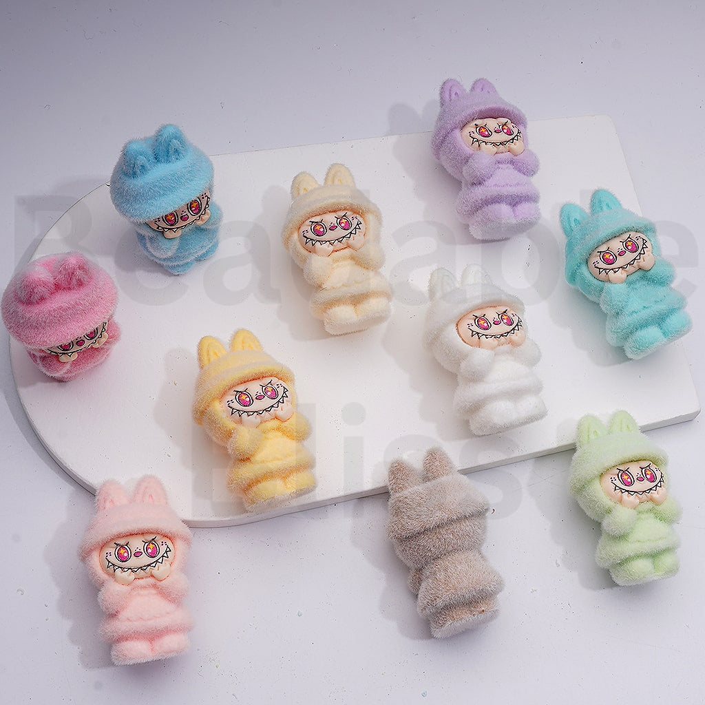 Cute Flocked Enchanted Cute Monster Doll in a Dress Pendants Pen Topper Acrylic Beads Jewelry Accessories, 50*29MM, Random Mix