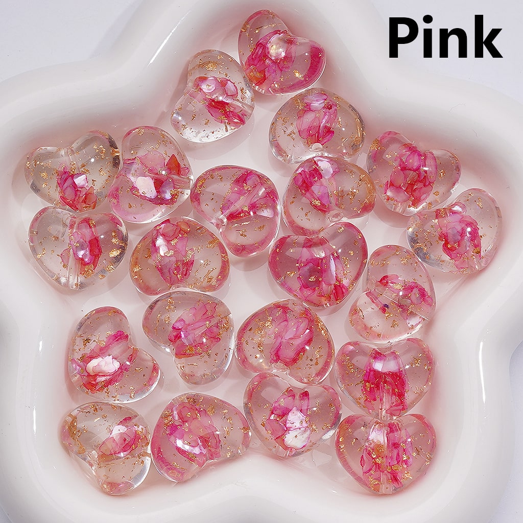 Multi-Color Shells Gold Foil Paper Inside Clear Heart Acrylic Beads, 20MM (Single Color is available for 200pcs(Whole bag))