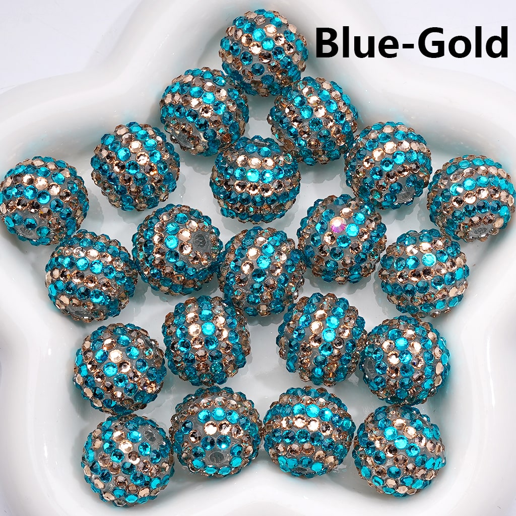 Double Color Shiny Rhinestones Stripes Round Acrylic Beads, 20MM