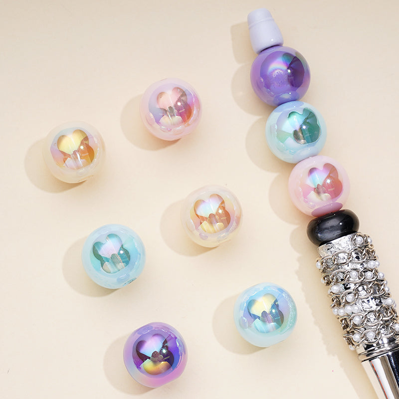 両面シースルーウサギのアクリルビーズ、ランダムミックスカラー、16mm、CM