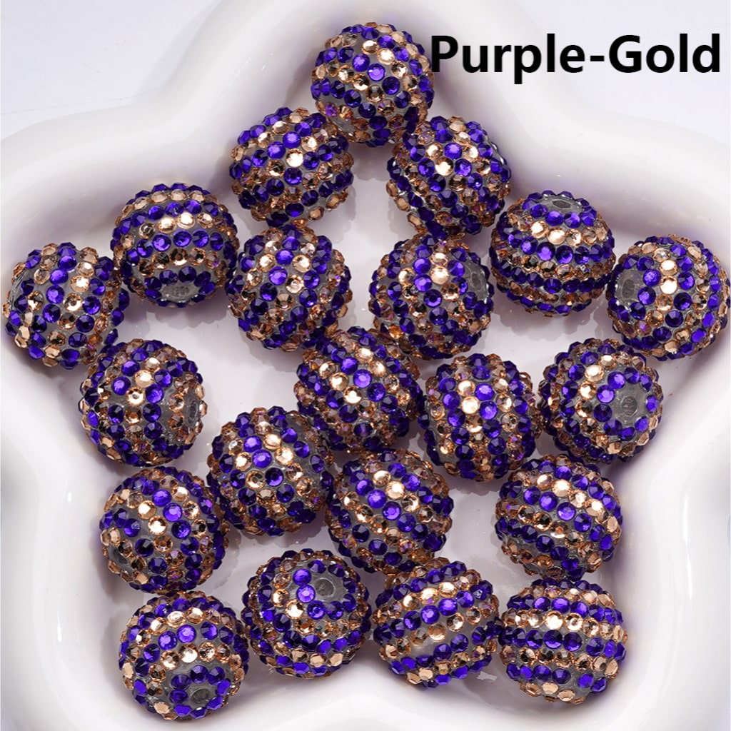 Double Color Shiny Rhinestones Stripes Round Acrylic Beads, 20MM