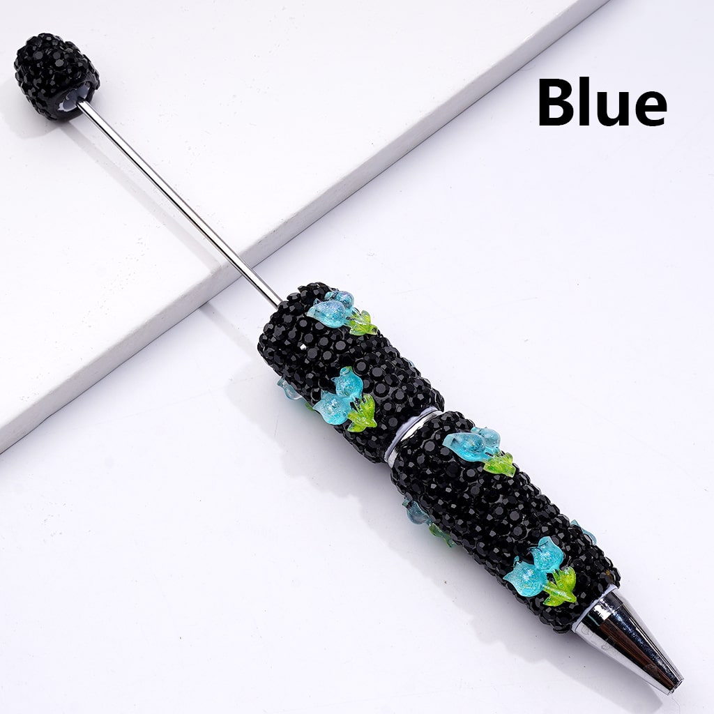 Cute Shiny Tulip Flowers with Black Rhinestones Beadable Clay Pen