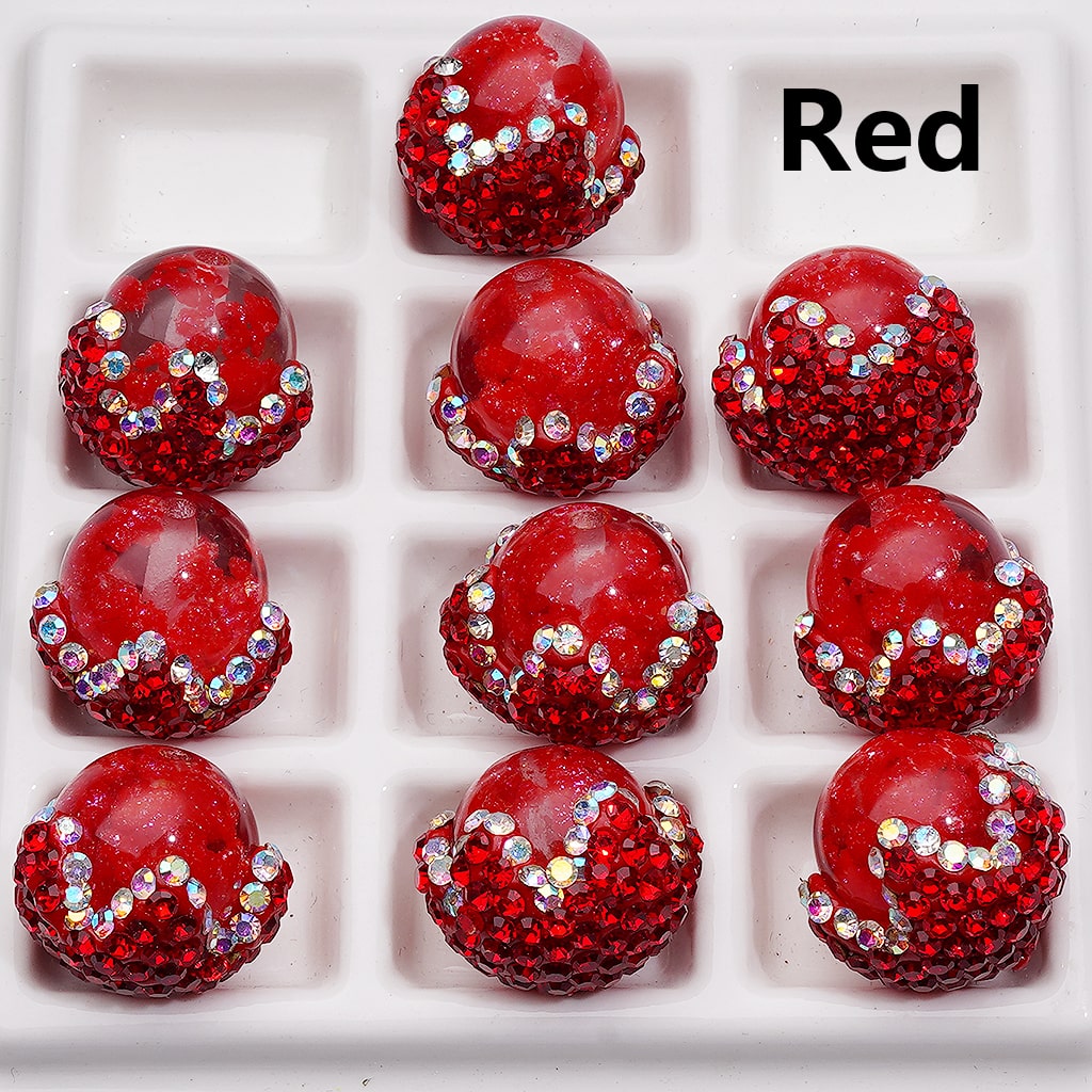Luminous Multi-Color Cloud Inside Clear Acrylic Beads in Clay Flower Covered by Shiny Rhinestones, Around 20*19MM