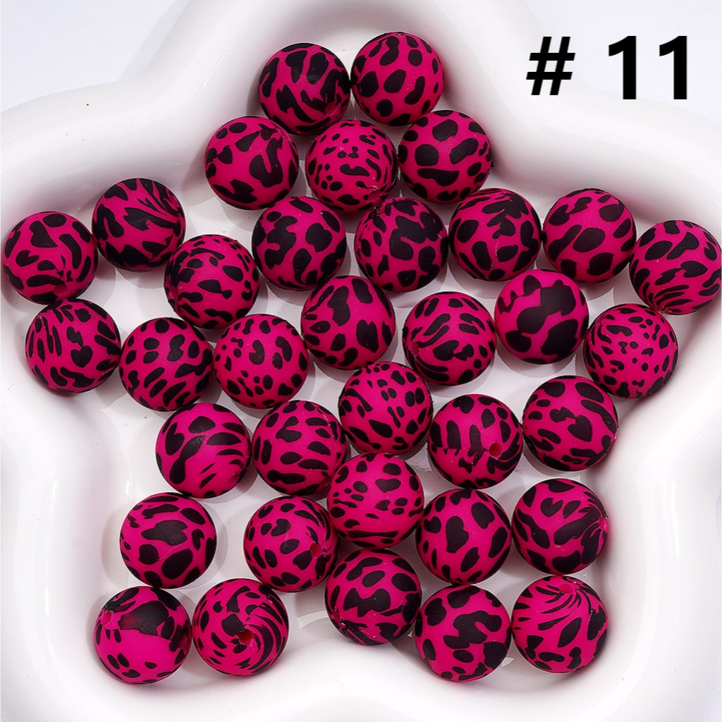 Multi- Color Cow Prints Silicone Beads 15MM, Number Z-00276