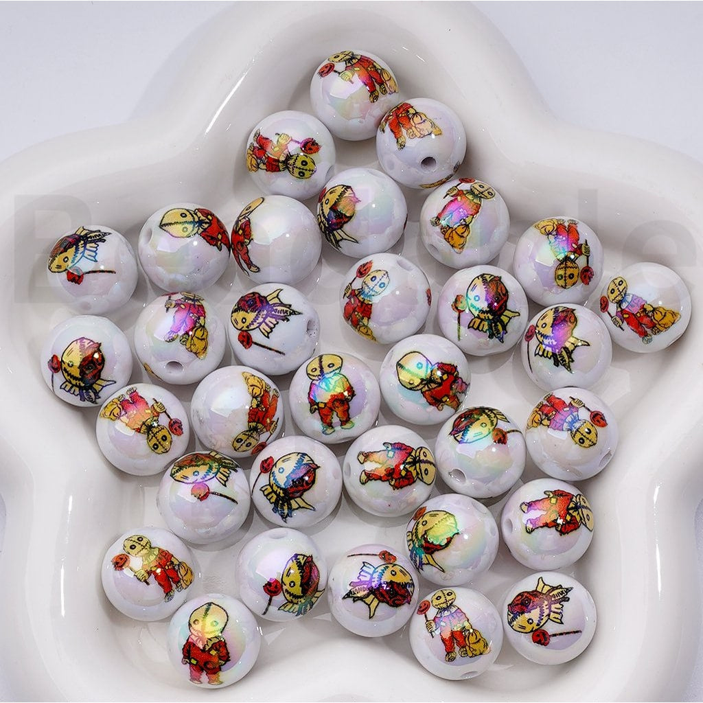 UV Coating Horror Sa Trick Trea Acrylic Beads, 16MM, Random Mix