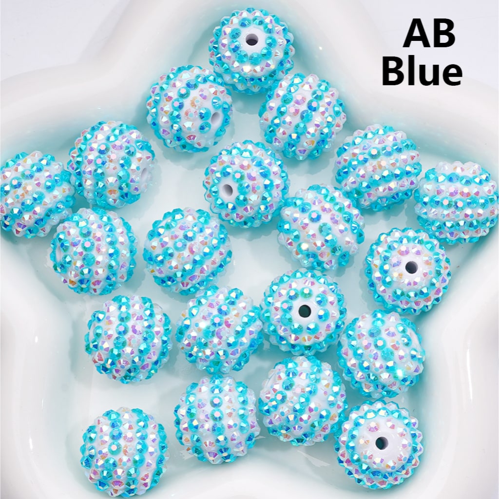 Double Color Shiny Rhinestones Stripes Round Acrylic Beads, 20MM