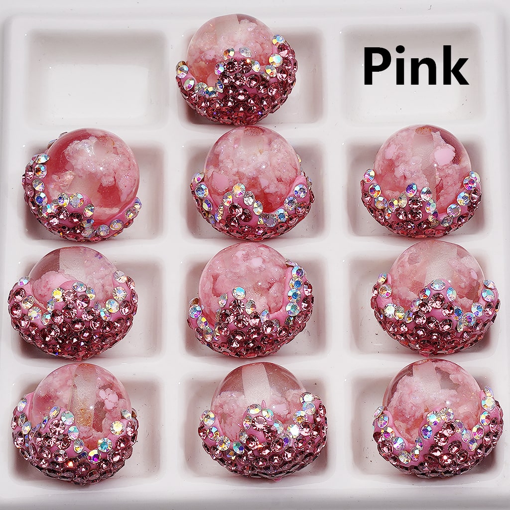Luminous Multi-Color Cloud Inside Clear Acrylic Beads in Clay Flower Covered by Shiny Rhinestones, Around 20*19MM