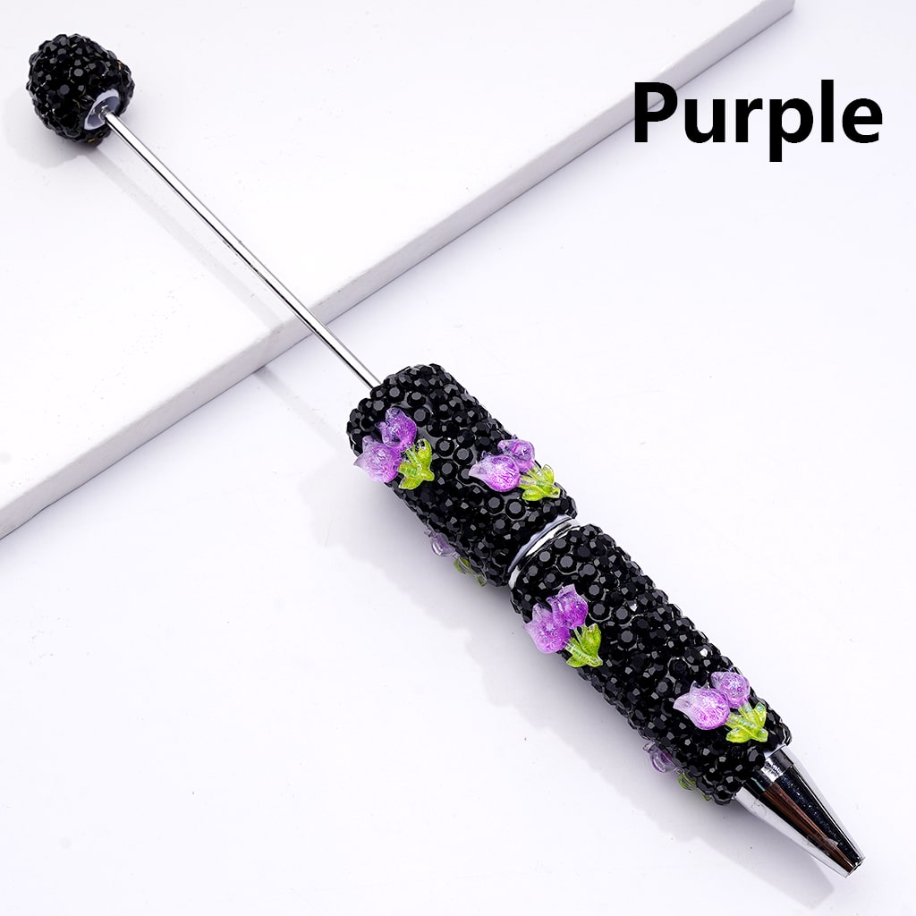 Cute Shiny Tulip Flowers with Black Rhinestones Beadable Clay Pen