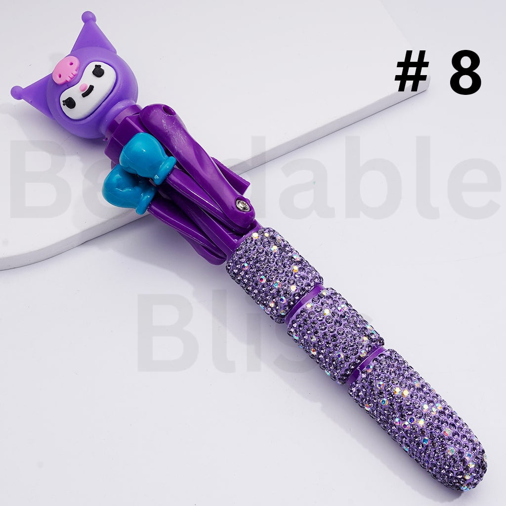 Large Cute Cartoon Kurom Unicor Ghost Face Pumpkin Elk Bear Alien Cat Astronaut with Movable Boxing Arms Shiny Rhinestones Beadable Clay Pens