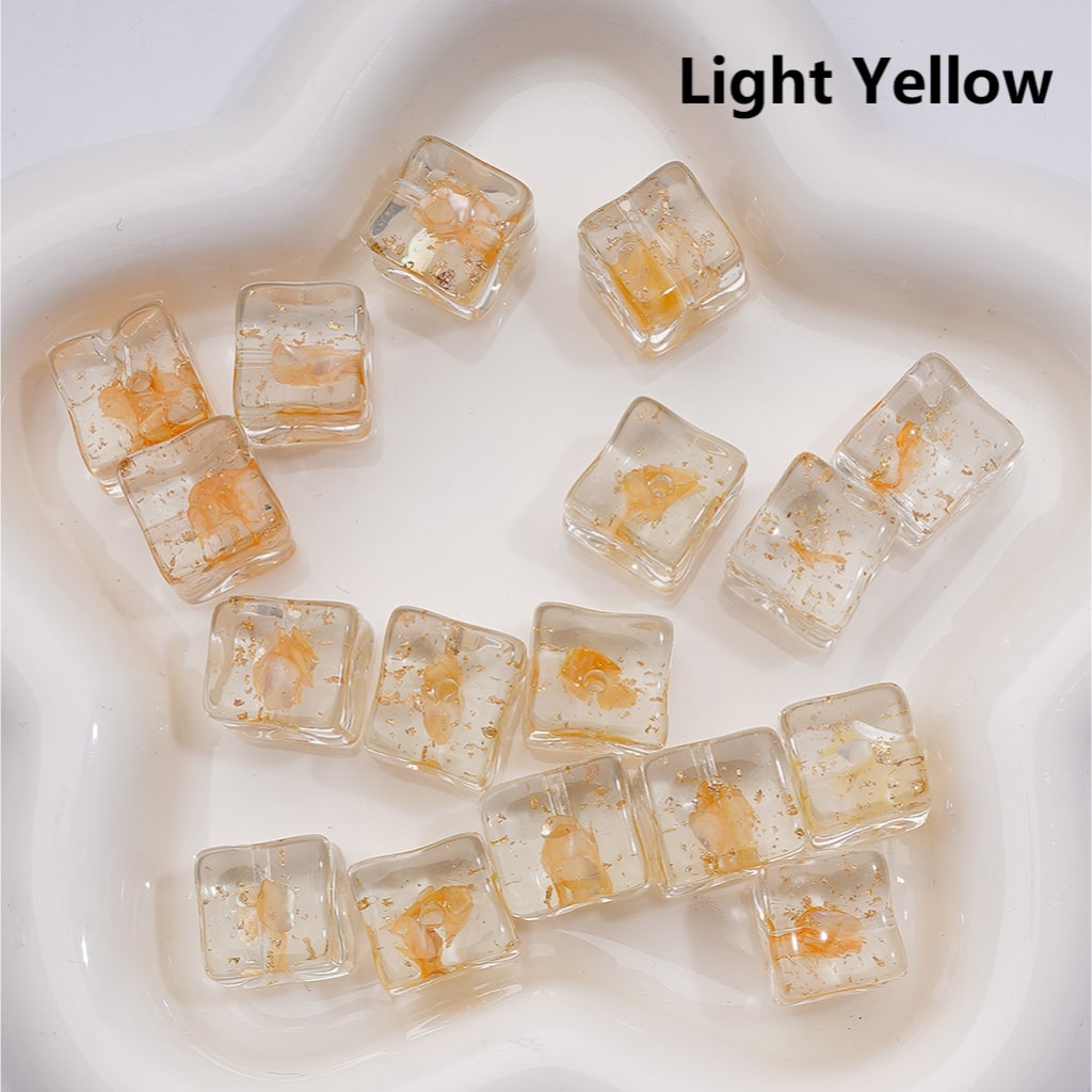 Multi-Color Shells Gold Foil Paper Inside Clear Cube Square Acrylic Beads, 14-15MM (Single Color is available for 200pcs(Whole bag))