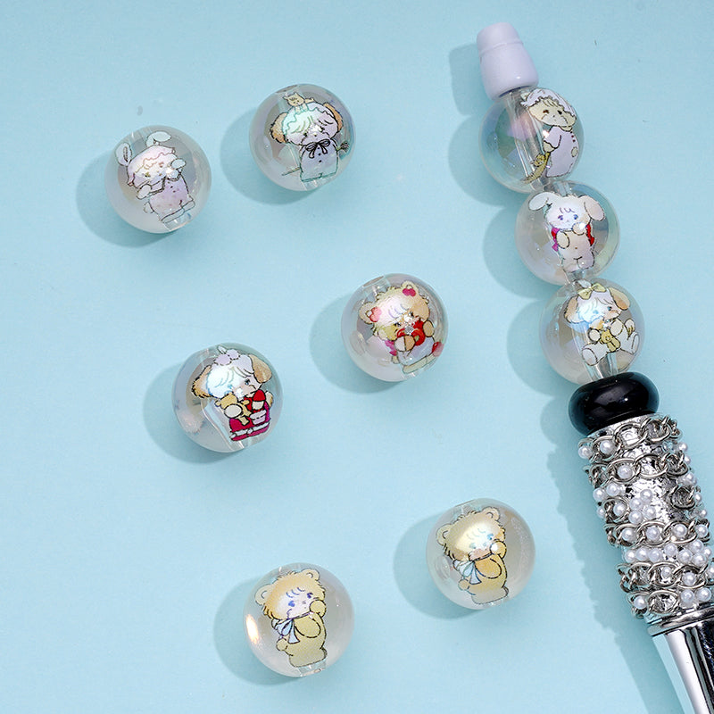 Little Cute Cat Rabbit Bear Clear Round Acrylic Beads, Random Mix, 16MM