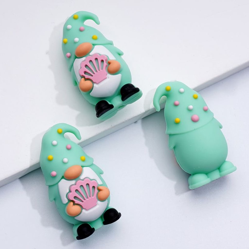3D Cute Gnome Holds Shell Ball Flamingo Silicone Focal Beads