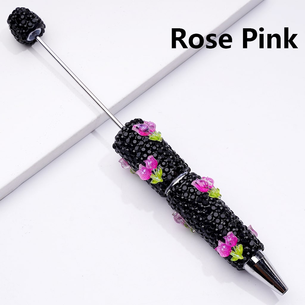 Cute Shiny Tulip Flowers with Black Rhinestones Beadable Clay Pen