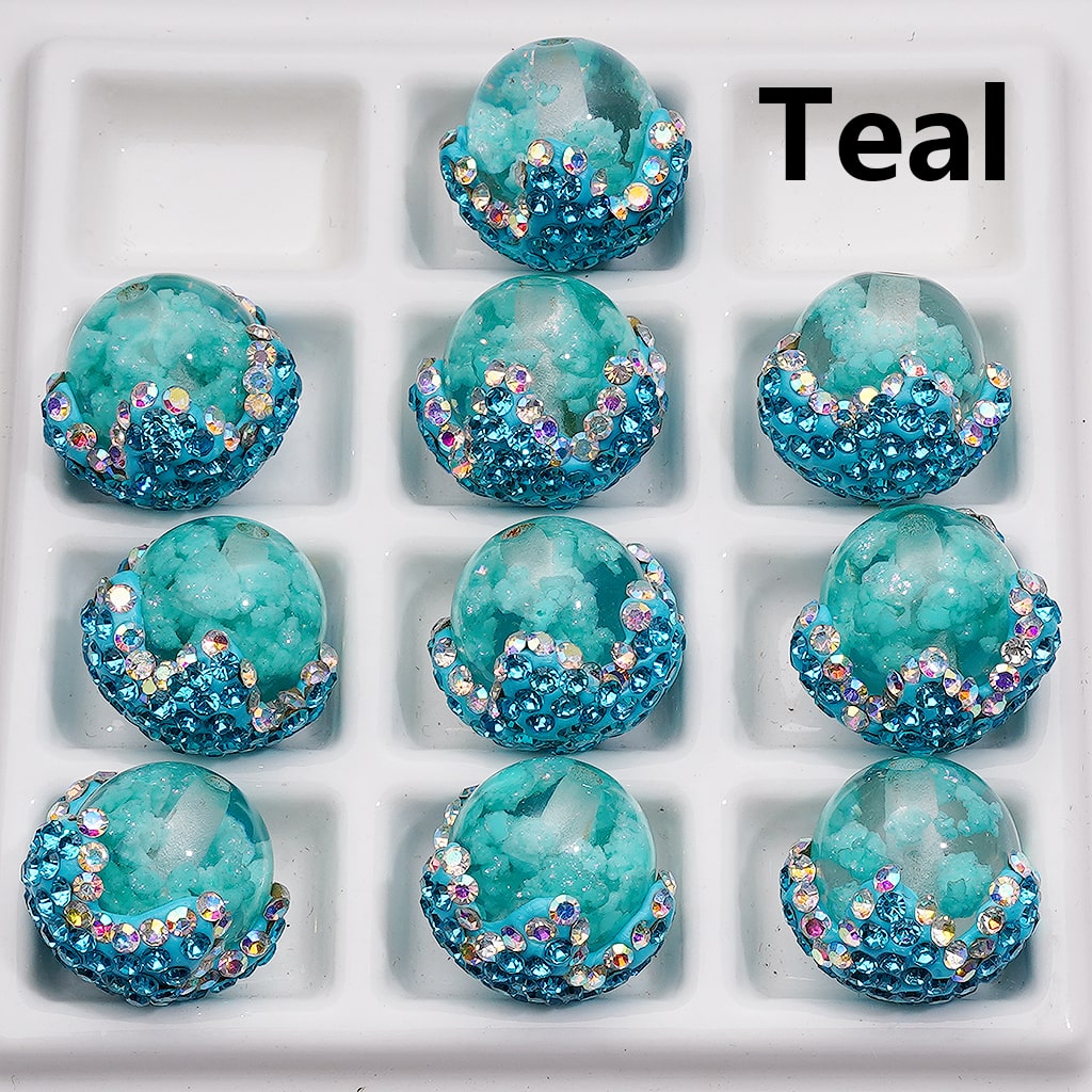 Luminous Multi-Color Cloud Inside Clear Acrylic Beads in Clay Flower Covered by Shiny Rhinestones, Around 20*19MM