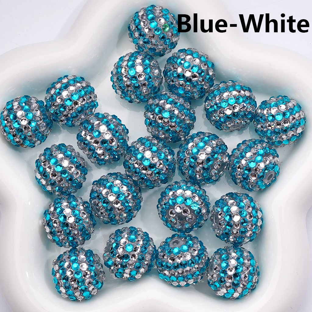 Double Color Shiny Rhinestones Stripes Round Acrylic Beads, 20MM