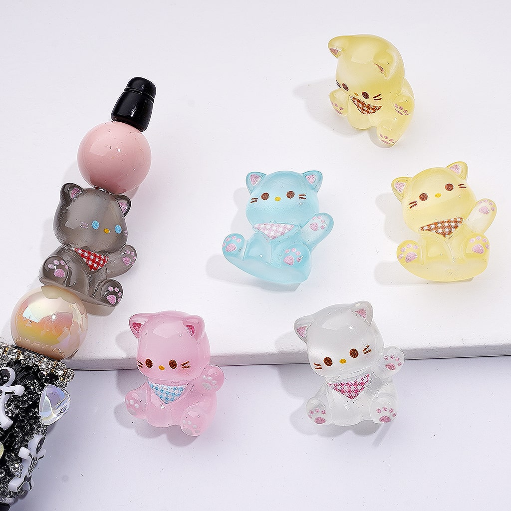 Acrylic Beads Pen Toppers Pendants Jewelry Accessories Cute Luminous Cat Kitty Multi-Color 20*23MM, Random Mix