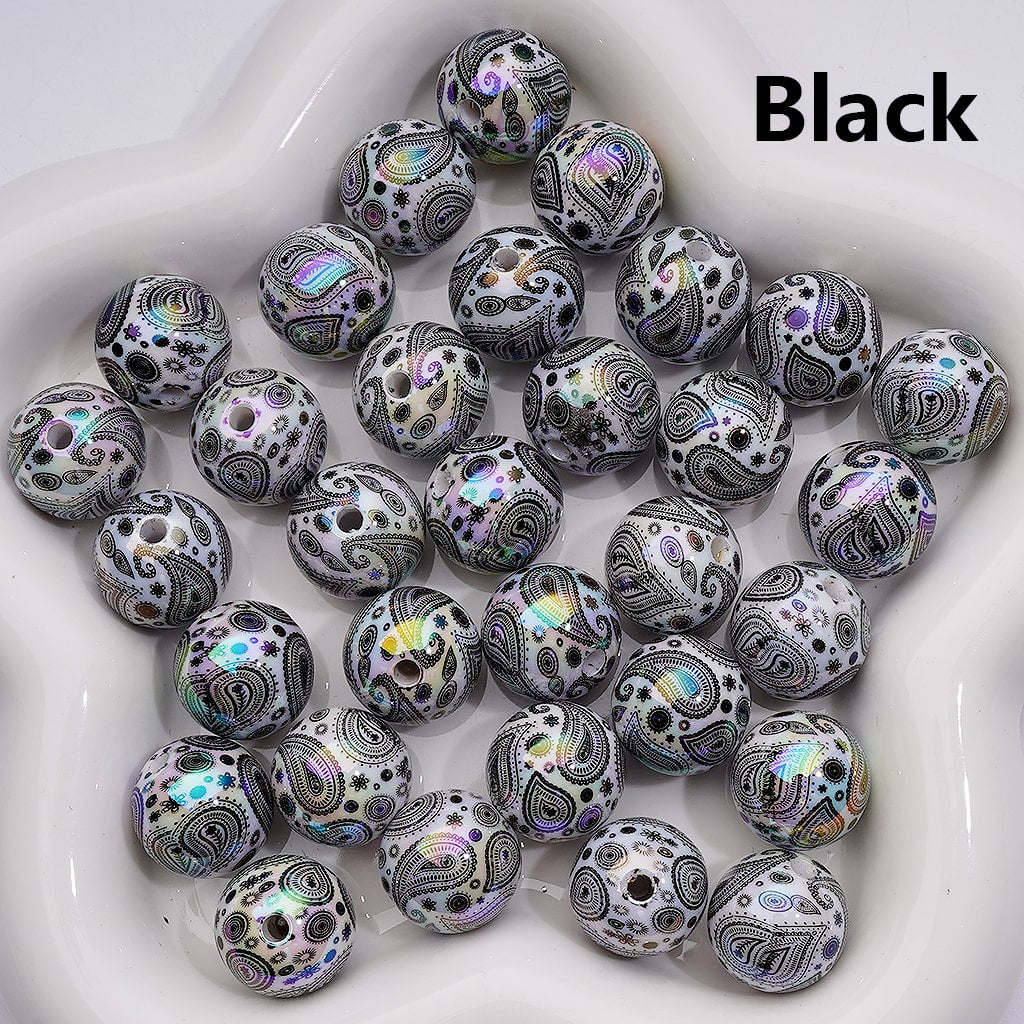 UV Coating Multi-Color Water Drop Pattern White Round Acrylic Beads, 16MM