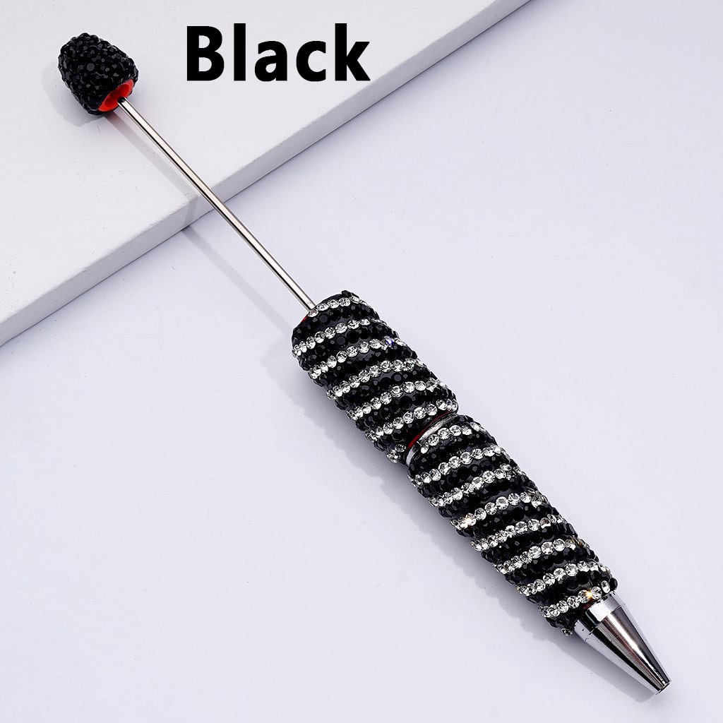 Beadable Clay Pens with Striola Oblique-Stripe Double Color Rhinestones Covered the Entire Pen
