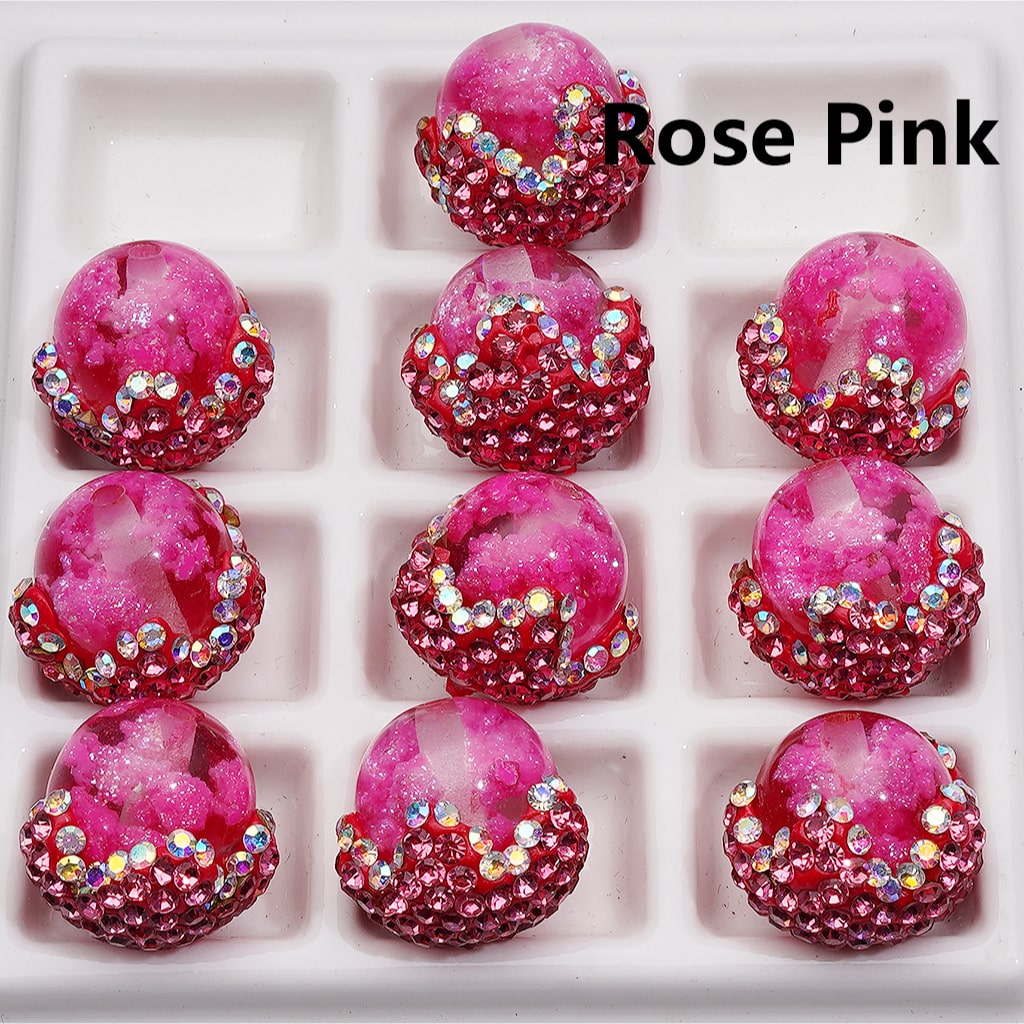 Luminous Multi-Color Cloud Inside Clear Acrylic Beads in Clay Flower Covered by Shiny Rhinestones, Around 20*19MM