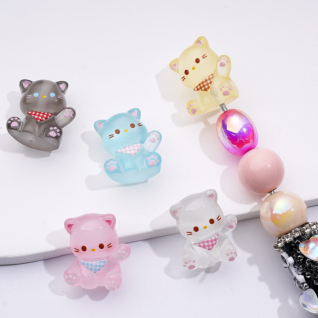 Acrylic Beads Pen Toppers Pendants Jewelry Accessories Cute Luminous Cat Kitty Multi-Color 20*23MM, Random Mix