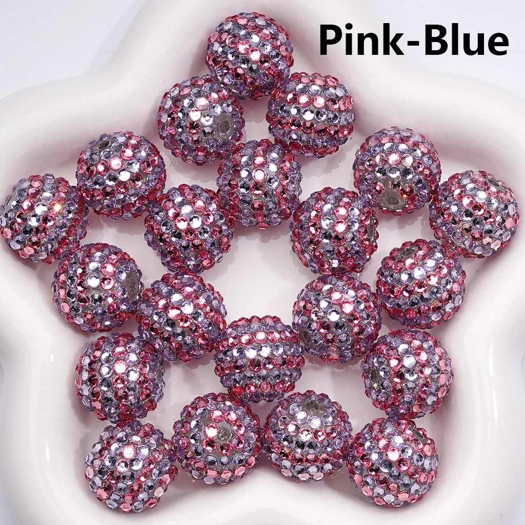 Double Color Shiny Rhinestones Stripes Round Acrylic Beads, 20MM