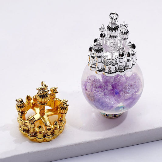 Fancy Gold Silver Alloy Castle with Clear Rhinestones Mini Hanger Ring for Beads Jewelry Accessories, 18MM