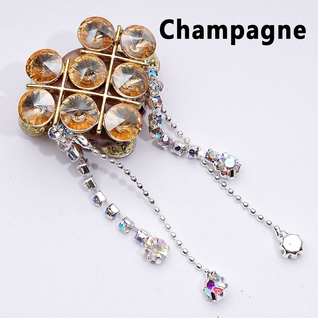 Exquisite Fancy Gold Alloy Heart with Shiny Rhinestones Chains Pendants Glitter Flowers Clay Beads, Around 34*28*18MM