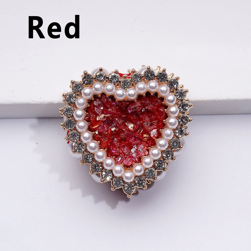 Bling Bling Fancy Gold Alloy Heart with Shiny Rhinestones White Pearls Mini Stones Rocks Clay Beads, Around 28*28*13MM