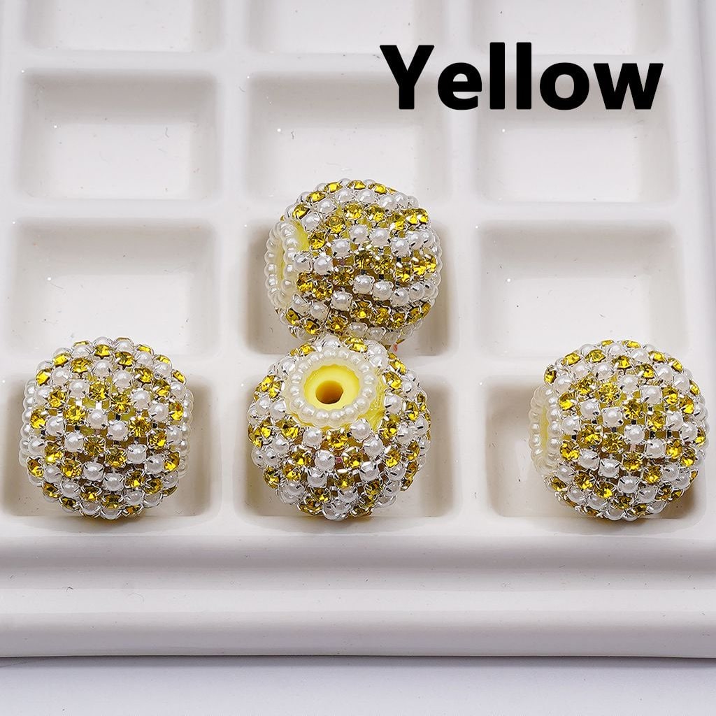 Multi-Color Shiny Rhinestones White Pearls Round Acrylic Beads, 20MM