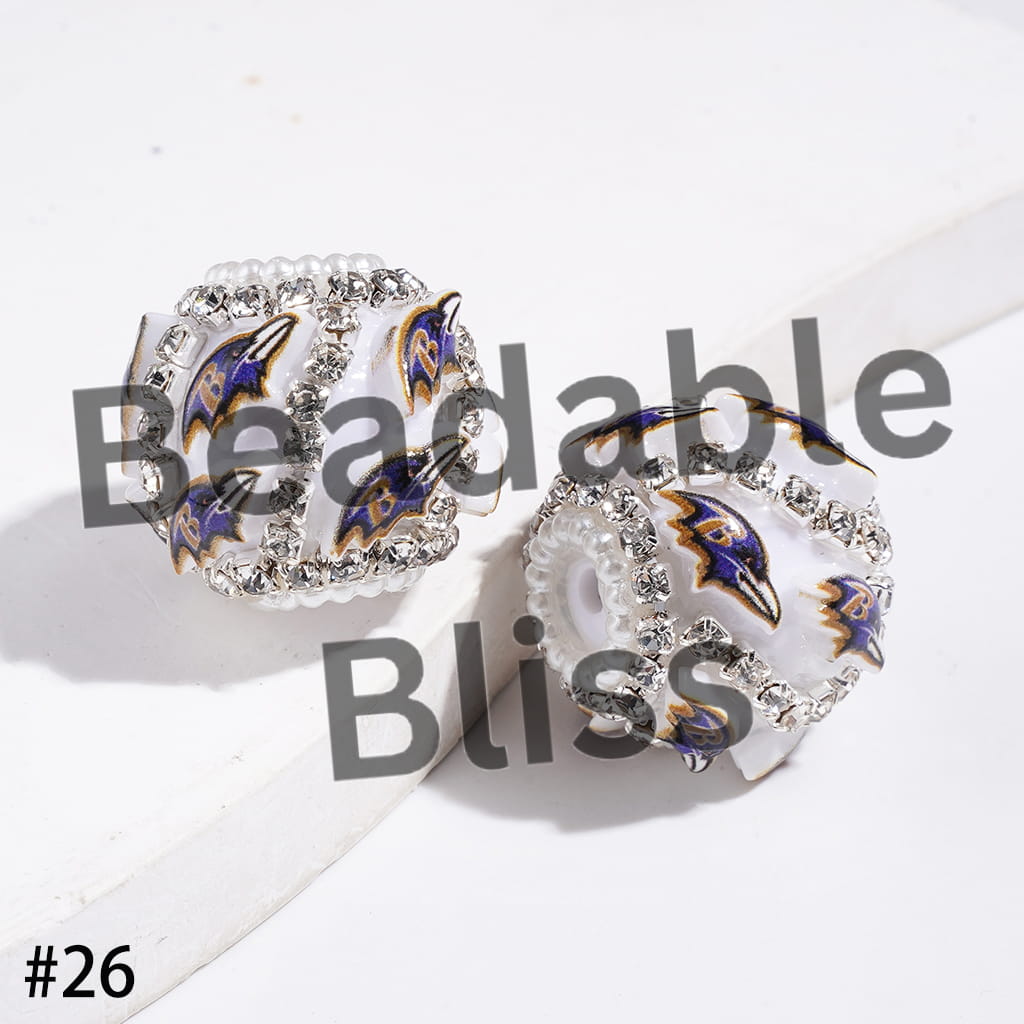 21MM - American Football Team Series Handcrafted Acrylic Beads, Flower Bowtie Crystal White Pearls Rhinestone Chains Metal Base Colorful Mini Bubble Balls Decoration (Update Other Styles Later))