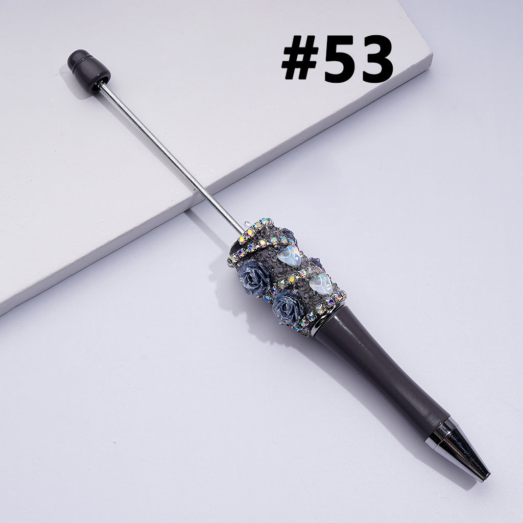 Luminous Beadable Pens with Mini Flower Shiny Rhinestones Chain Heart Diamond in Solid Colors