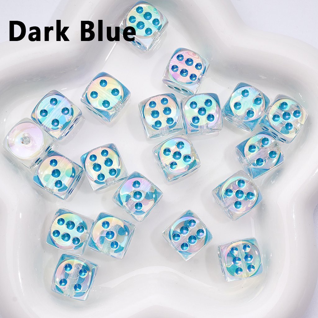 UV Coating Translucent Color Dice Shape Acrylic Beads, Around 14MM